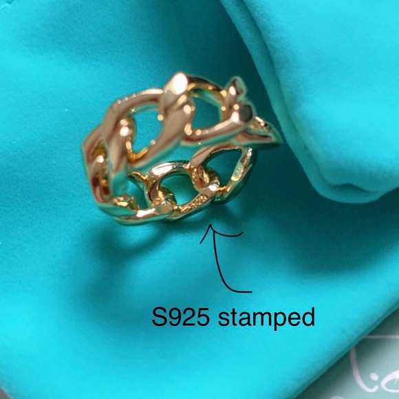 Vermeil Link Chain Ring 925 sterling silver Gold - Picture 15 of 16